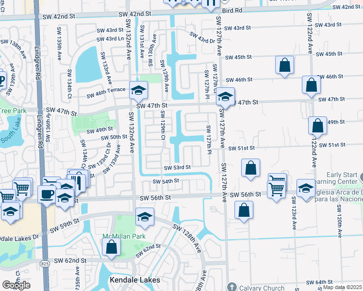 map of restaurants, bars, coffee shops, grocery stores, and more near 5042 Southwest 128th Place in Miami