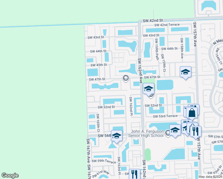 map of restaurants, bars, coffee shops, grocery stores, and more near 16449 Southwest 48th Terrace in Miami
