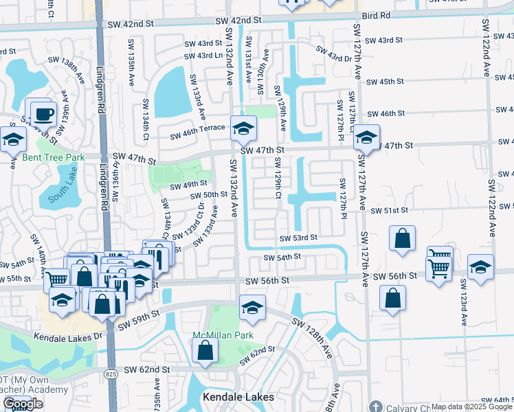 map of restaurants, bars, coffee shops, grocery stores, and more near 13011 Southwest 50th Lane in Miami