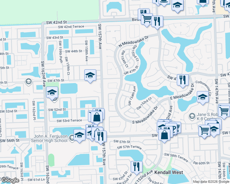 map of restaurants, bars, coffee shops, grocery stores, and more near 4890 Southwest 154th Place in Miami