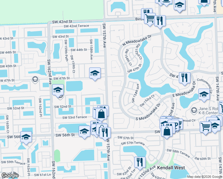 map of restaurants, bars, coffee shops, grocery stores, and more near 4840 Southwest 156th Place in Miami