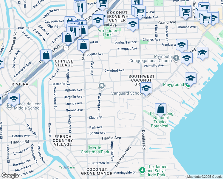 map of restaurants, bars, coffee shops, grocery stores, and more near 4000 Ensenada Avenue in Miami