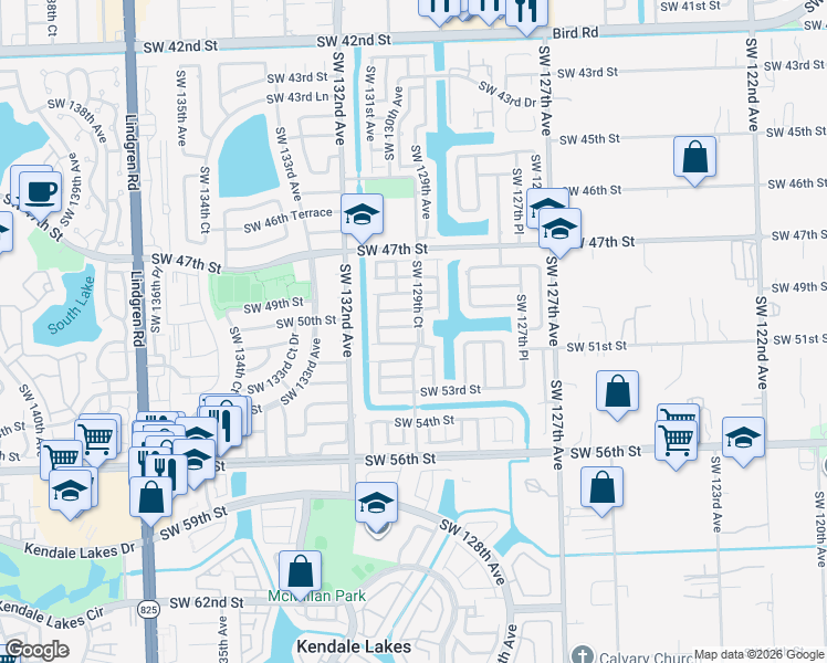 map of restaurants, bars, coffee shops, grocery stores, and more near 12952 Southwest 50th Street in Miami