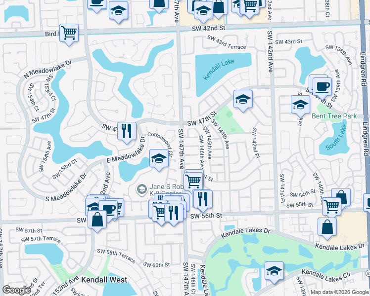 map of restaurants, bars, coffee shops, grocery stores, and more near 14730 Southwest 50th Terrace in Miami