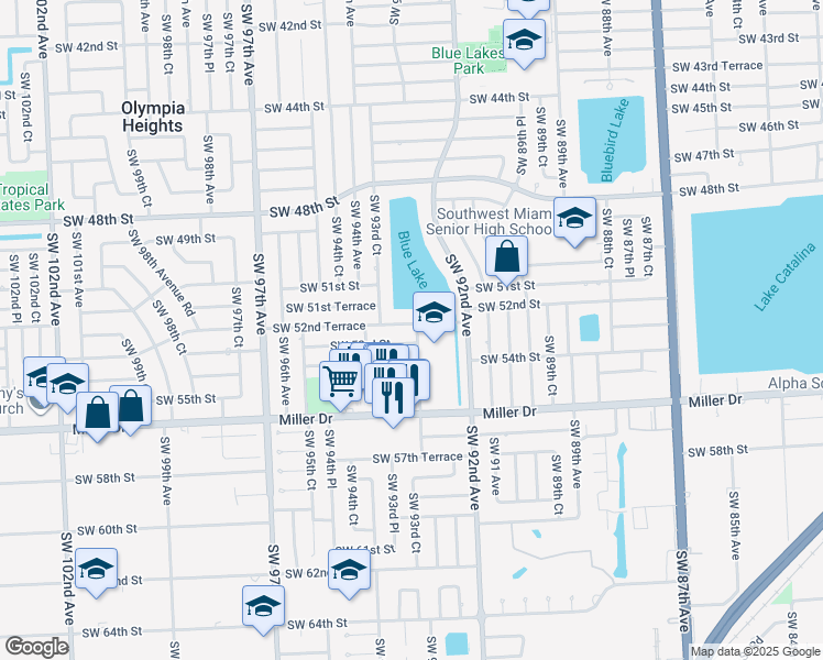 map of restaurants, bars, coffee shops, grocery stores, and more near 9331 Southwest 53rd Street in Miami