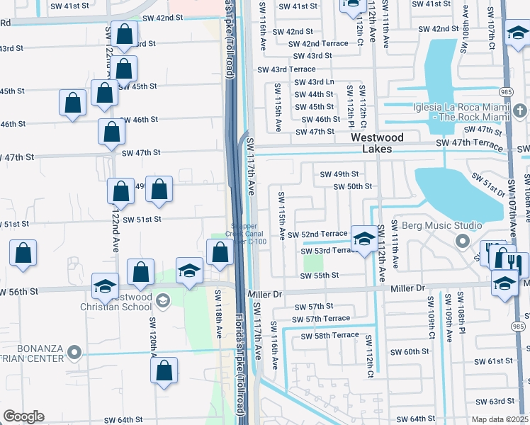 map of restaurants, bars, coffee shops, grocery stores, and more near 5120 Southwest 116th Avenue in Miami