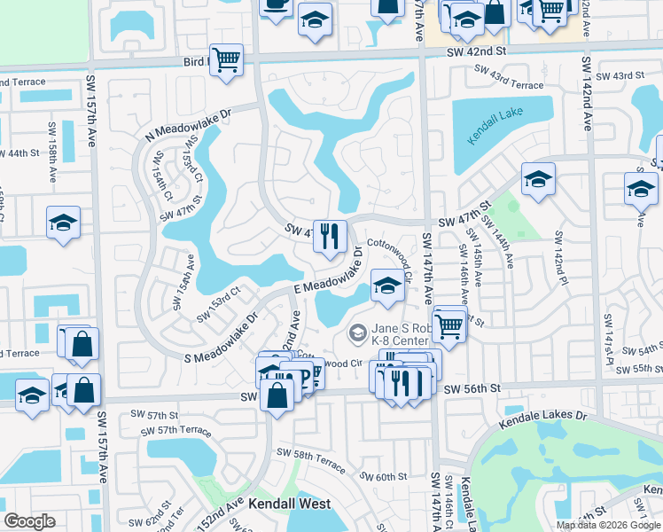 map of restaurants, bars, coffee shops, grocery stores, and more near 14950 Southwest 49th Lane in Miami