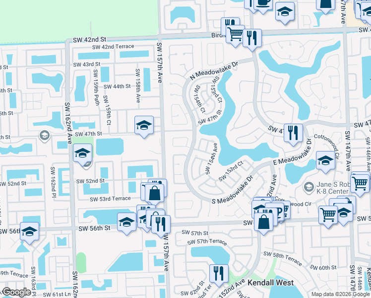map of restaurants, bars, coffee shops, grocery stores, and more near 4890 Southwest 154th Place in Miami