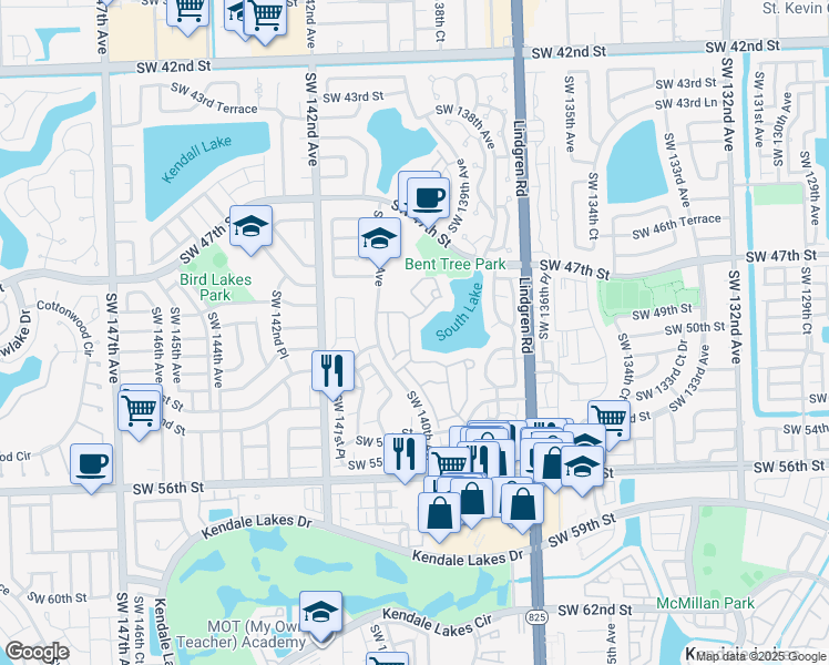 map of restaurants, bars, coffee shops, grocery stores, and more near 5103 Southwest 139th Court in Miami