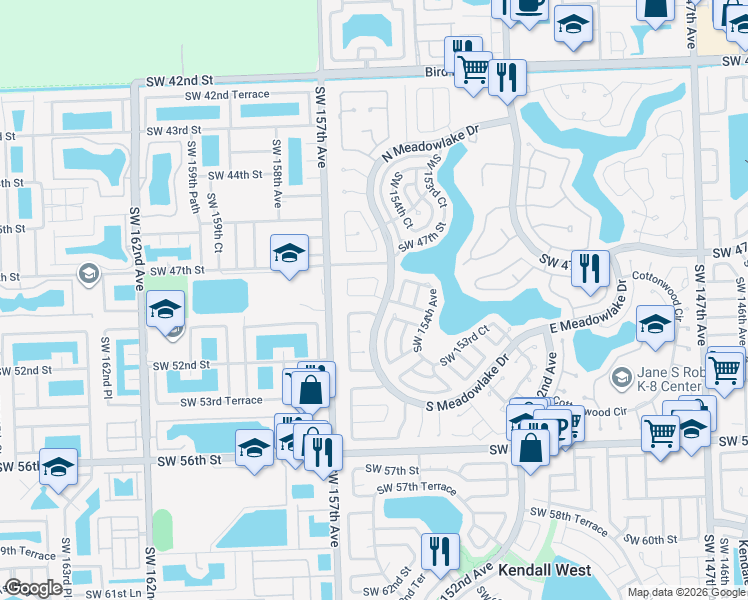 map of restaurants, bars, coffee shops, grocery stores, and more near 4890 Southwest 154th Place in Miami