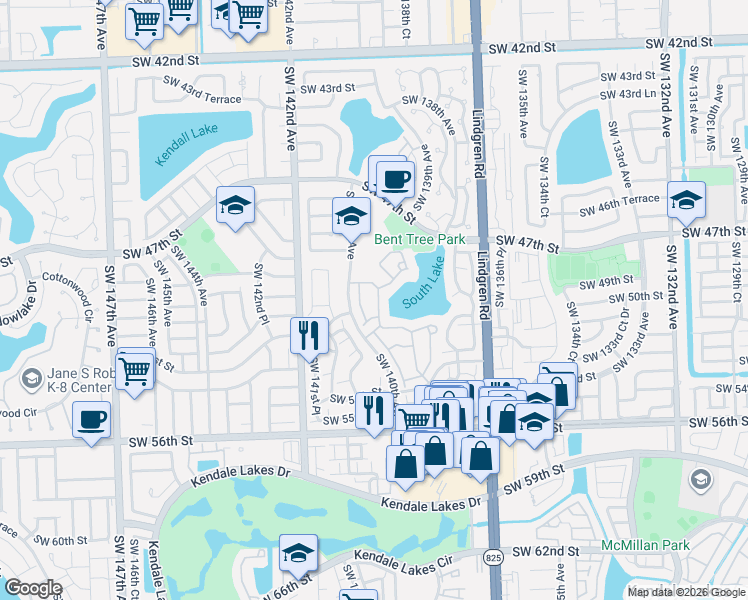 map of restaurants, bars, coffee shops, grocery stores, and more near 5026 Southwest 139th Court in Miami