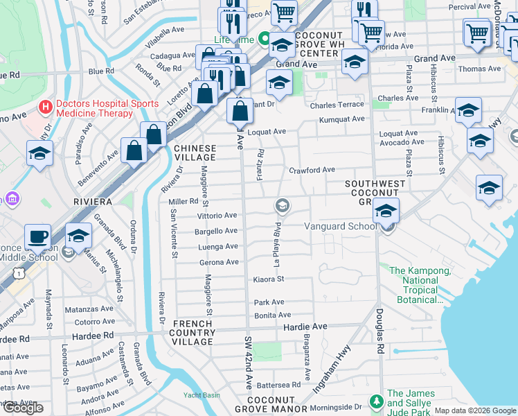 map of restaurants, bars, coffee shops, grocery stores, and more near 4160 Pamona Avenue in Miami