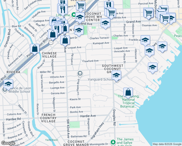 map of restaurants, bars, coffee shops, grocery stores, and more near 4000 Ensenada Avenue in Miami