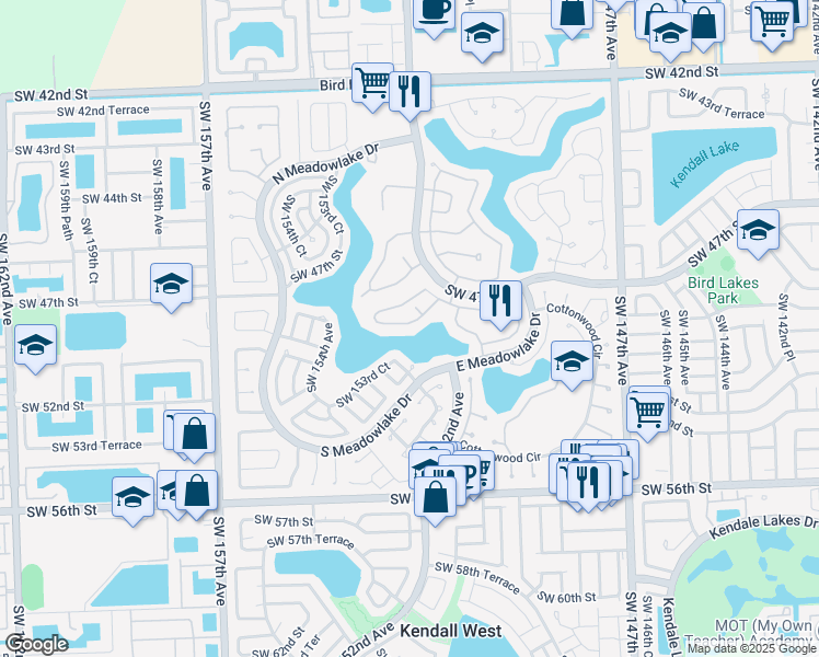 map of restaurants, bars, coffee shops, grocery stores, and more near 5235 Southwest 153rd Avenue in Miami