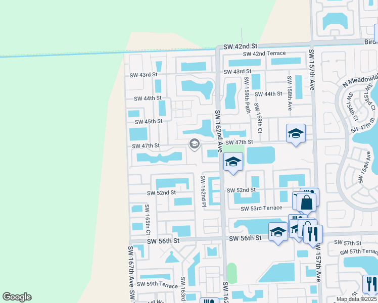 map of restaurants, bars, coffee shops, grocery stores, and more near 16354 Southwest 46th Terrace in Miami