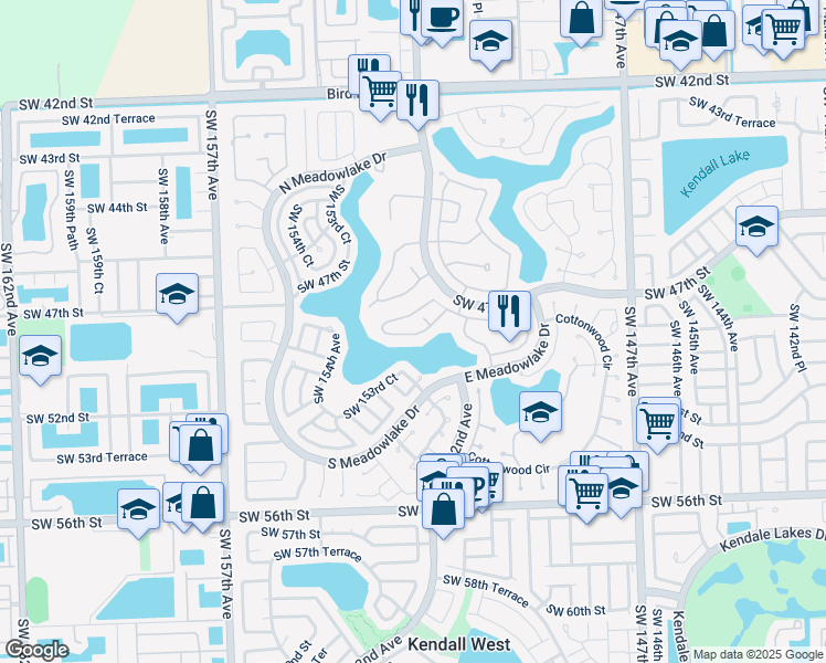 map of restaurants, bars, coffee shops, grocery stores, and more near 4822 Southwest 152nd Court in Miami