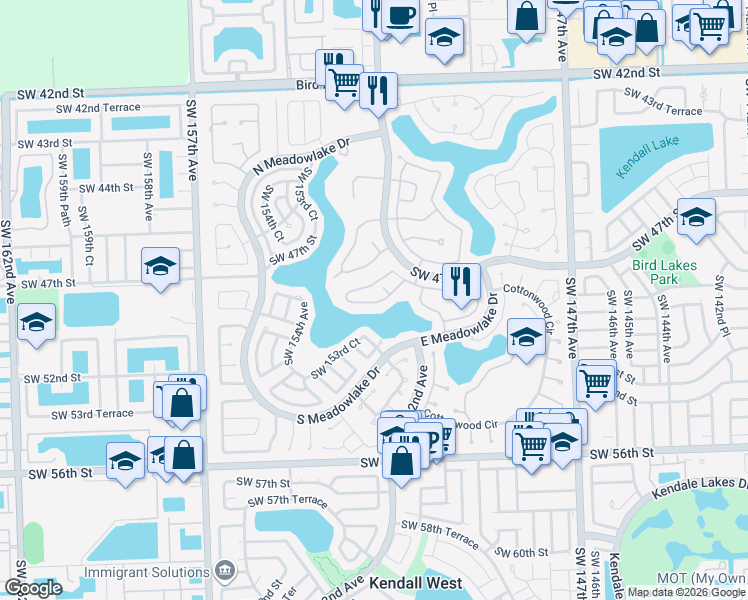 map of restaurants, bars, coffee shops, grocery stores, and more near 4850 Southwest 152nd Place in Miami