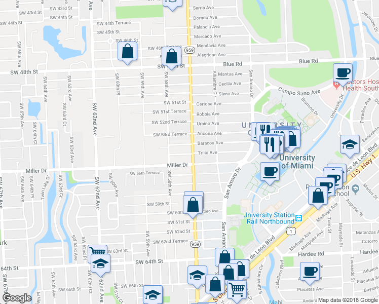 map of restaurants, bars, coffee shops, grocery stores, and more near in Miami-Dade County