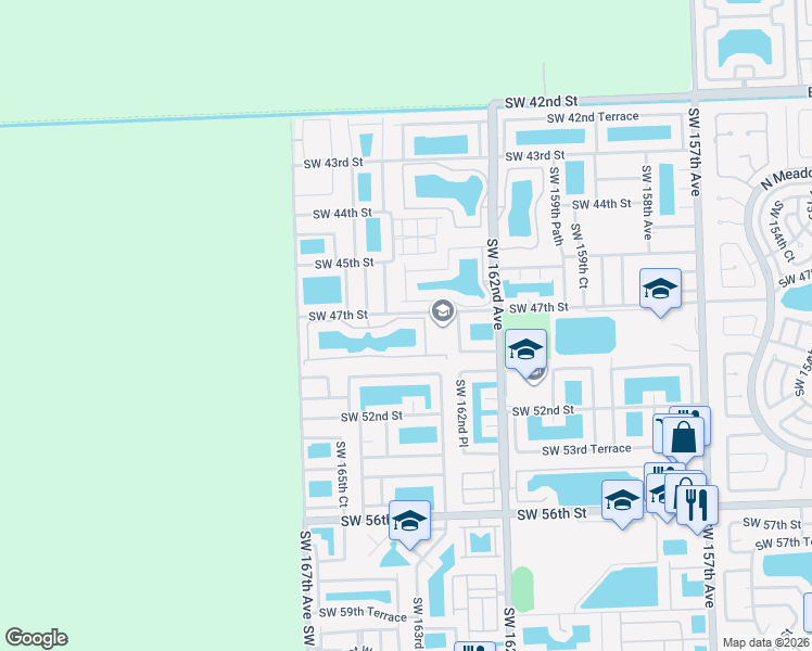map of restaurants, bars, coffee shops, grocery stores, and more near 16354 Southwest 46th Terrace in Miami