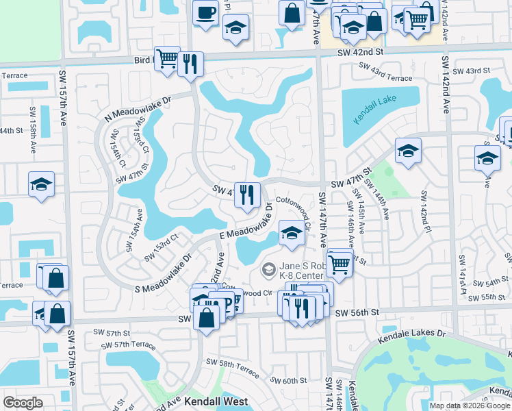 map of restaurants, bars, coffee shops, grocery stores, and more near 14955 Southwest 48th Terrace in Miami
