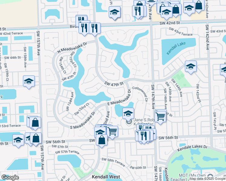 map of restaurants, bars, coffee shops, grocery stores, and more near 15035 Southwest 48th Terrace in Miami