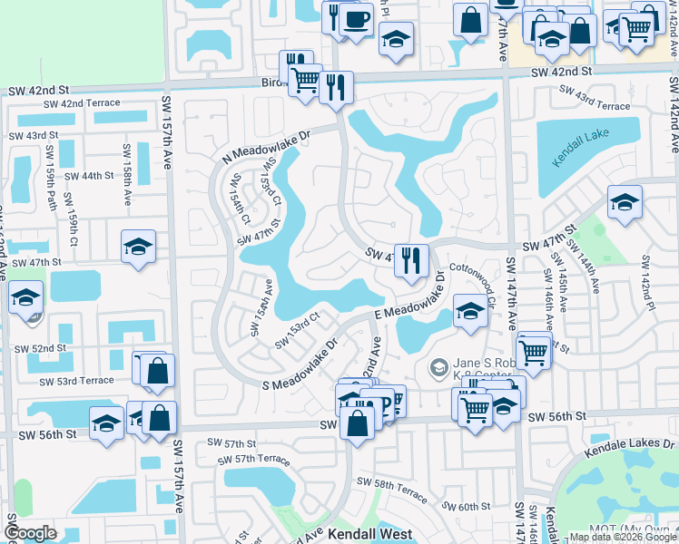 map of restaurants, bars, coffee shops, grocery stores, and more near 4822 Southwest 152nd Court in Miami
