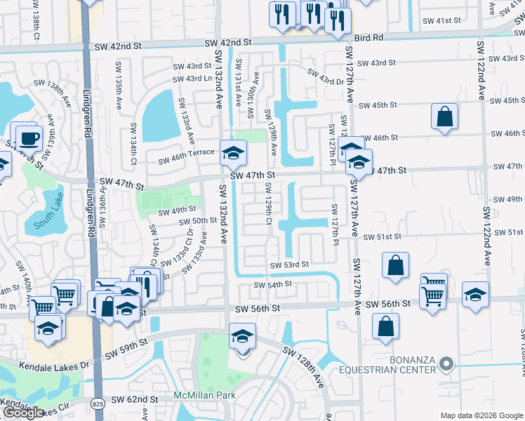 map of restaurants, bars, coffee shops, grocery stores, and more near 12931 Southwest 49th Street in Miami