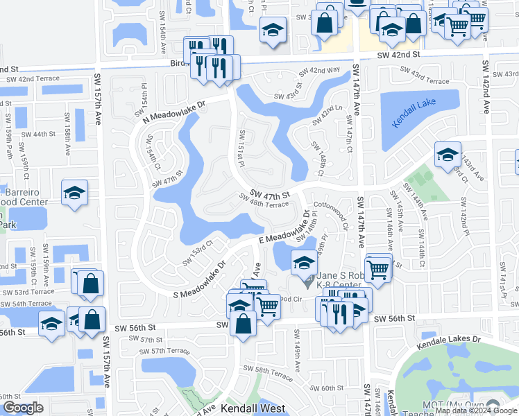 map of restaurants, bars, coffee shops, grocery stores, and more near 15035 Southwest 48th Terrace in Miami
