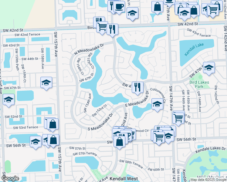 map of restaurants, bars, coffee shops, grocery stores, and more near 4822 Southwest 152nd Court in Miami