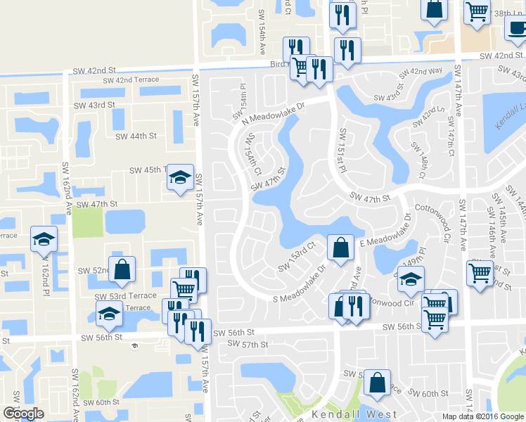 map of restaurants, bars, coffee shops, grocery stores, and more near 15449 Southwest 47th Terrace in Miami