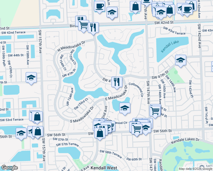map of restaurants, bars, coffee shops, grocery stores, and more near 15035 Southwest 48th Terrace in Miami