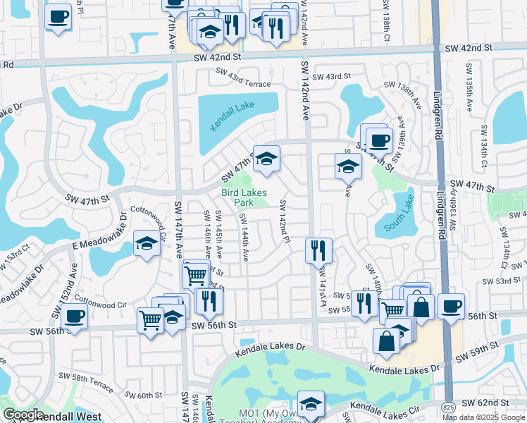 map of restaurants, bars, coffee shops, grocery stores, and more near 14324 Southwest 48th Lane in Miami