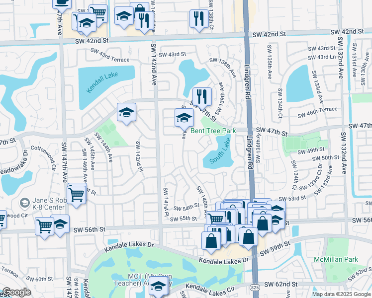 map of restaurants, bars, coffee shops, grocery stores, and more near 13997 Southwest 50th Terrace in Miami