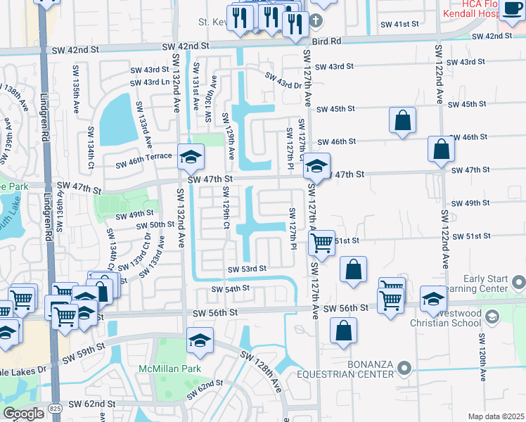 map of restaurants, bars, coffee shops, grocery stores, and more near 4824 Southwest 128th Place in Miami