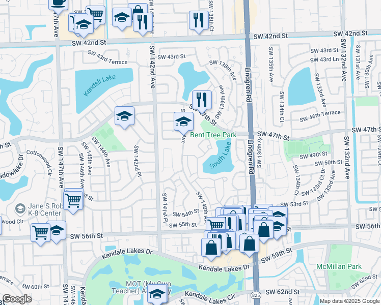 map of restaurants, bars, coffee shops, grocery stores, and more near 13997 Southwest 50th Terrace in Miami