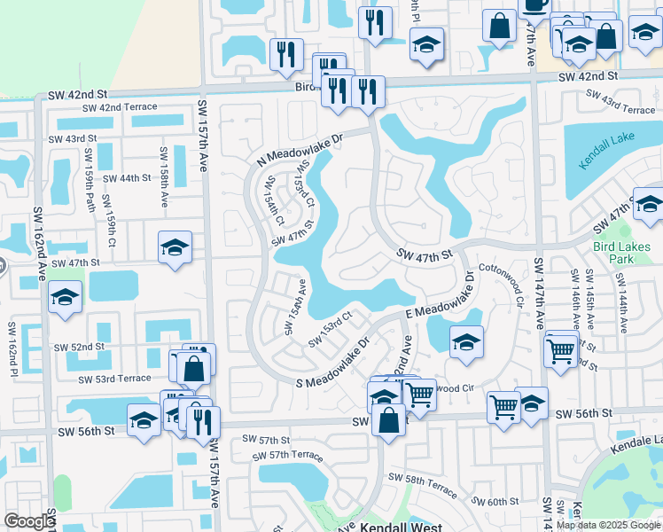 map of restaurants, bars, coffee shops, grocery stores, and more near 15292 Southwest 46th Lane in Miami