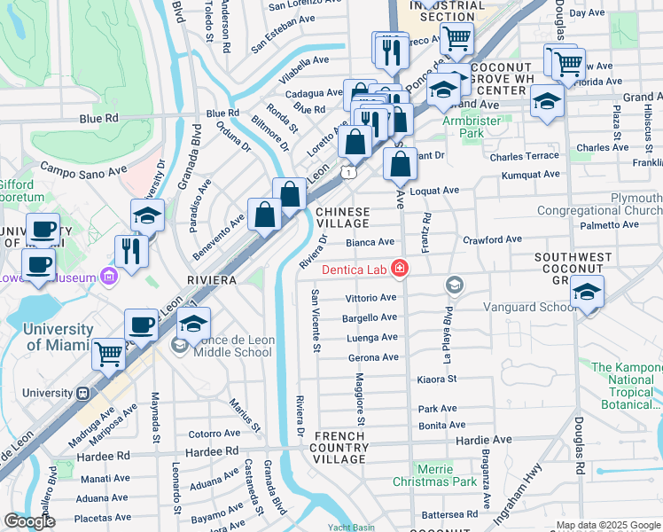 map of restaurants, bars, coffee shops, grocery stores, and more near 526 Perugia Avenue in Coral Gables