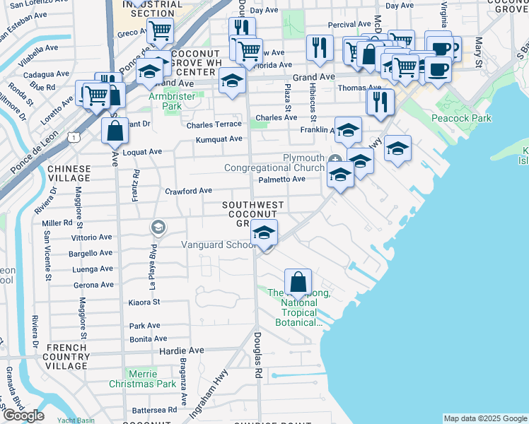 map of restaurants, bars, coffee shops, grocery stores, and more near in Miami