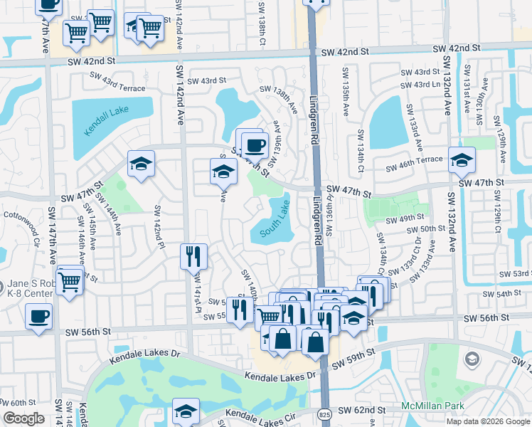 map of restaurants, bars, coffee shops, grocery stores, and more near 4921 Southwest 139th Court in Miami