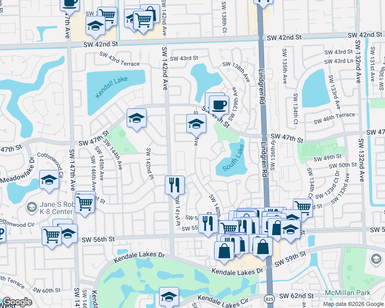 map of restaurants, bars, coffee shops, grocery stores, and more near 13997 Southwest 50th Terrace in Miami