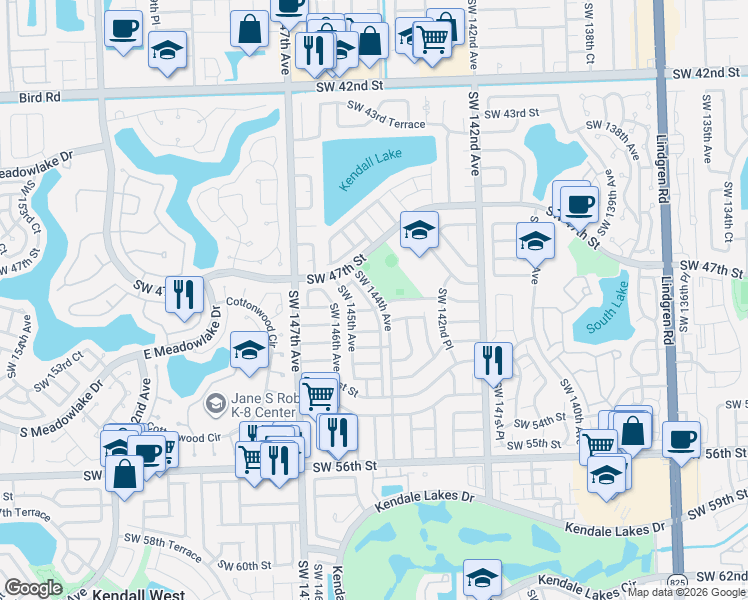 map of restaurants, bars, coffee shops, grocery stores, and more near 4724 Southwest 144th Court in Miami