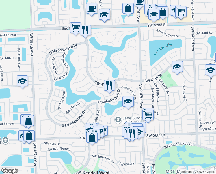 map of restaurants, bars, coffee shops, grocery stores, and more near 14955 Southwest 48th Terrace in Miami
