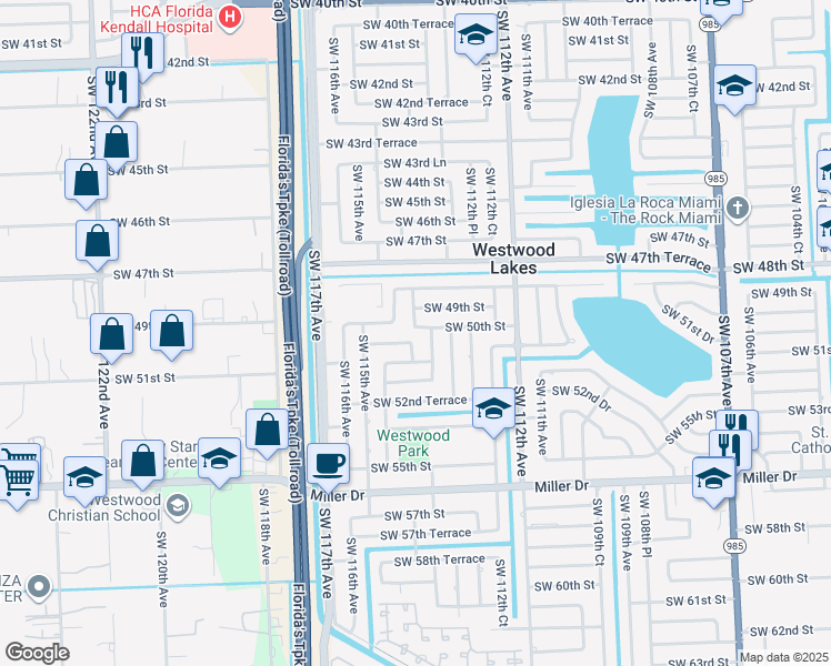 map of restaurants, bars, coffee shops, grocery stores, and more near 4940 Southwest 114th Avenue in Miami