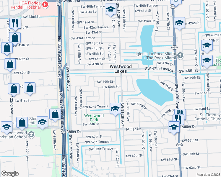 map of restaurants, bars, coffee shops, grocery stores, and more near 5001 Southwest 113th Avenue in Miami