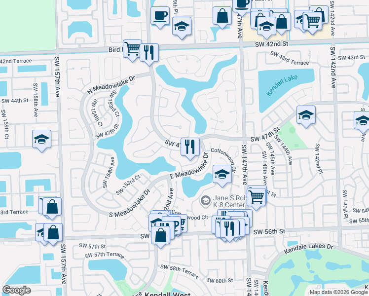map of restaurants, bars, coffee shops, grocery stores, and more near 14955 Southwest 48th Terrace in Miami