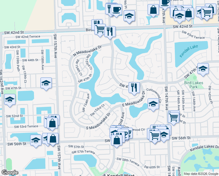 map of restaurants, bars, coffee shops, grocery stores, and more near 4820 Southwest 152nd Place in Miami