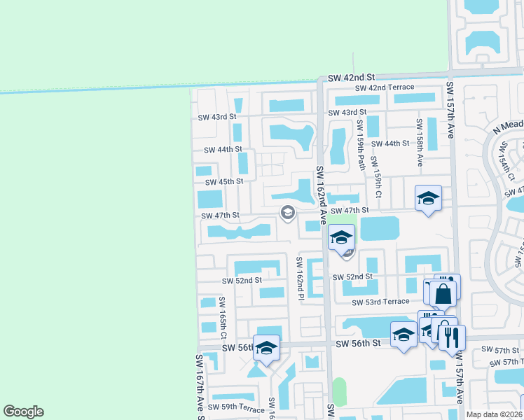 map of restaurants, bars, coffee shops, grocery stores, and more near 16354 Southwest 46th Terrace in Miami
