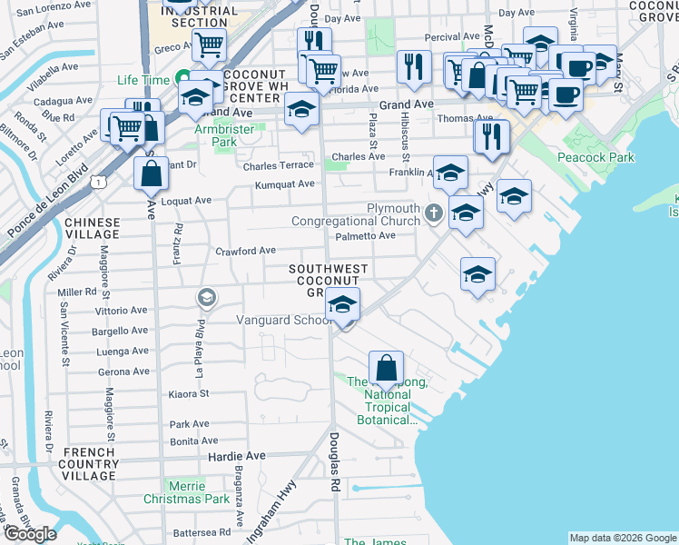 map of restaurants, bars, coffee shops, grocery stores, and more near in Miami
