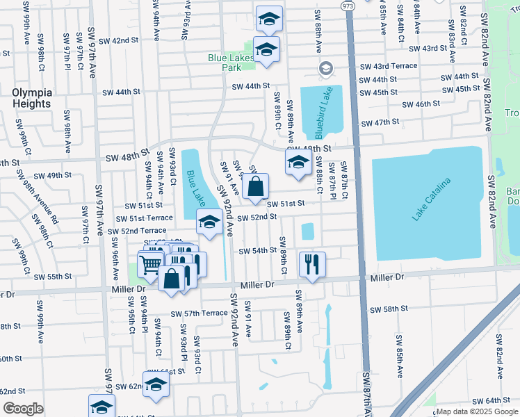 map of restaurants, bars, coffee shops, grocery stores, and more near 9010 Southwest 51st Street in Miami