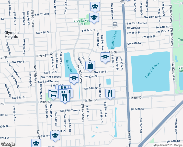 map of restaurants, bars, coffee shops, grocery stores, and more near 9010 Southwest 51st Street in Miami